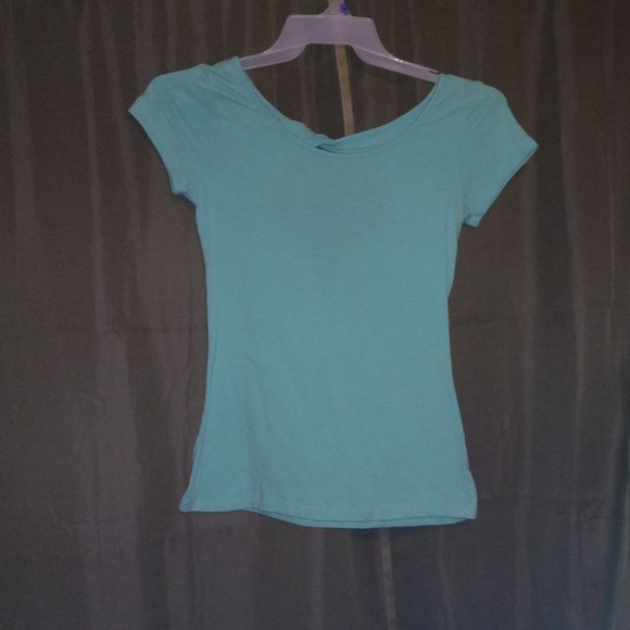 Aqua T Shirt with Circle cutout - Picture 1 of 3